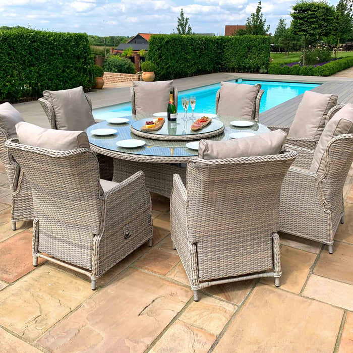 Maze Cotswold Reclining 8 Seat Round Dining Set  (with woven Lazy Susan)