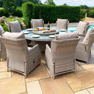 Maze Cotswold Reclining 8 Seat Round Dining Set  (with woven Lazy Susan)