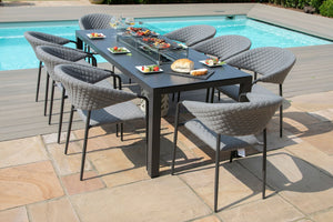 Maze Pebble 8 Seat Rectangular Fire Pit Dining Set