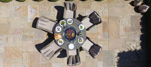 Maze Winchester 6 Seat Round Fire Pit Dining Set with Venice Chairs and Lazy Susan