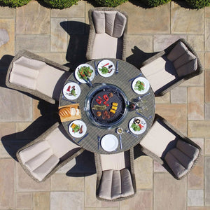 Maze Winchester 6 Seat Round Fire Pit Dining Set with Venice Chairs and Lazy Susan