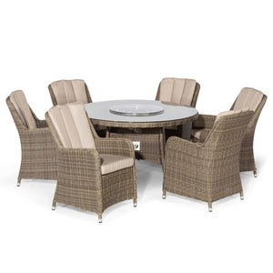 Maze Winchester 6 Seat Round Fire Pit Dining Set with Venice Chairs and Lazy Susan