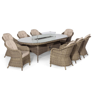 Maze Winchester 8 Seat Oval Fire Pit Dining Set with Heritage Chairs