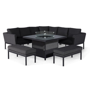 Maze Pulse Deluxe Square Corner Dining Set with Fire Pit Table