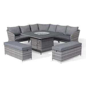 Maze Santorini Deluxe Corner Dining Set with Fire Pit Table